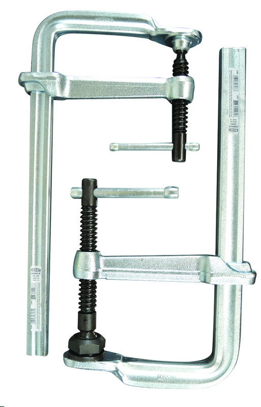 Economy L Clamp - 6" Capacity - 4-3/4" Throat Depth - Standard Pad - Profiled Rail, Spatter resistant spindle - Industrial Tool & Supply