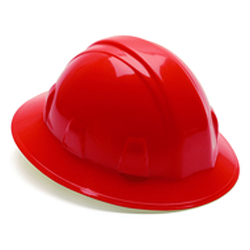 Hard Hat - Red Full Brim 4 Point Ratchet Style - Industrial Tool & Supply