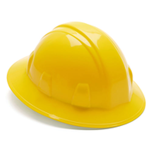 Hard Hat - Yellow Full Brim 4 Point Ratchet Style - Industrial Tool & Supply