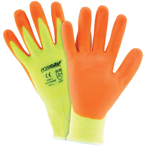 Hi Vis 10 Gauge Yellow HPPE Shell w/ Orange Foam Nitrile Palm Cut Resistant Gloves Medium - Industrial Tool & Supply