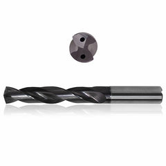 0.2795 mm Dia. × 8 mm Shank × 53 mm Flute Length × 91 mm OAL, 5xD, 140°, Sistral, 2 Flute, Coolant Thru, h6, Cylindrical, Solid Carbide Drill