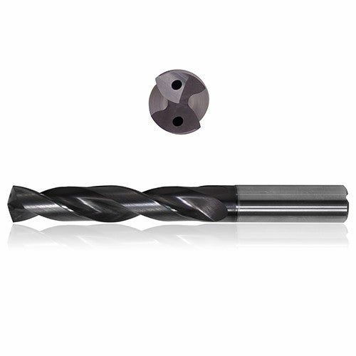 0.4687 mm Dia. × 12 mm Shank × 71 mm Flute Length × 118 mm OAL, 5xD, 140°, Sistral, 2 Flute, Coolant Thru, h6, Cylindrical, Solid Carbide Drill