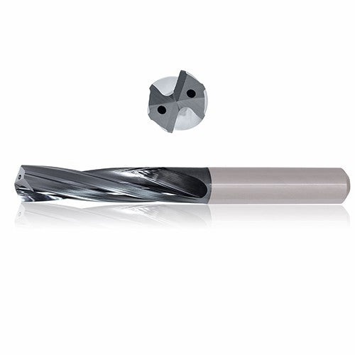 0.4375 mm Dia. × 12 mm Shank × 55 mm Flute Length × 102 mm OAL, 3xD, 135°, Varianta Supral, 2 Flute, Coolant Thru, h6, Cylindrical, Solid Carbide Drill