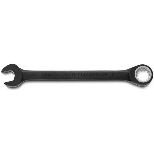 Proto Black Chrome Combination Non-Reversible Ratcheting Wrench 14 mm - Spline - Industrial Tool & Supply