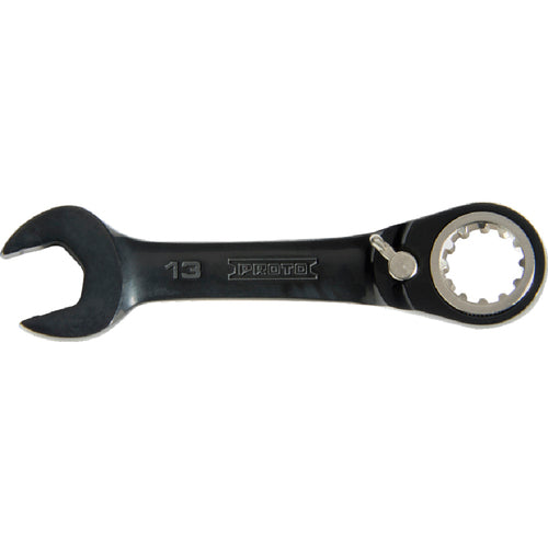 Proto Black Chrome Combination Stubby Reversible Ratcheting Wrench 14 mm - Spline - Industrial Tool & Supply