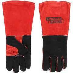 Welding Gloves - Red Black Leather Indus - Exact Industrial Supply