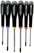 6 Piece - Ergo Handle Screwdriver Set - Includes: #1 x 4; #2 x 4 Phillips; #1 x 4; #2 x 4 Pozidriv; 9/64 x 3; 7/32 x 4 Slotted Cabinet - Industrial Tool & Supply