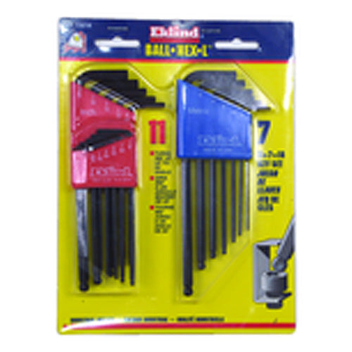 18 Pieces-0.050″-1/4″ & 1.5 mm-6 mm Long Arm Style - Ball End Hex Key Set - Industrial Tool & Supply