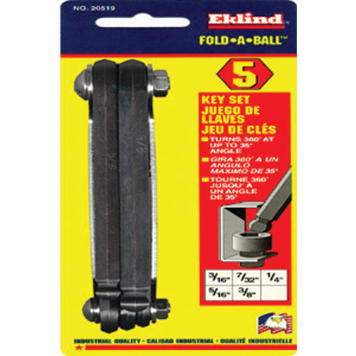 5 Pieces-3/16″-3/8″ Fold Up Style - Ball End Hex Key Set - Industrial Tool & Supply
