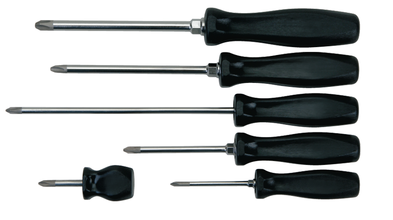 6 Piece - Phillips® Screwdriver Set - Includes: 6-1/4 #1; 7-5/16 #2; 12 #2; 10-1/2 #3; 10-3/4 #4; 3-1/2 #2 - Industrial Tool & Supply