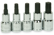 5 Piece - #9329080 - T40; T45; T50; T55; T60 - 1/2" Drive - Socket Drive Torx Bit Set - Industrial Tool & Supply