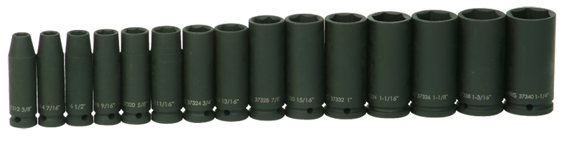 14 Piece - #9379085 - 3/8 to 1-1/4" - 1/2" Drive - 6 Point - Deep Impact Socket Set - Industrial Tool & Supply