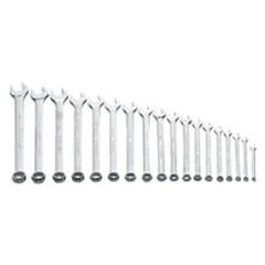 Snap-On/Williams Metric Combination Wrench Set -- 18 Pieces; 12PT Satin Chrome; Includes Sizes: 7; 8; 9; 10; 11; 12; 13; 14; 15; 16; 17; 18; 19; 20; 21; 22; 23; 24mm - Industrial Tool & Supply