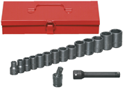 16 Piece - #9324566 - 10 to 27mm - 1/2" Drive - 6 Point - Metric Deep Impact Socket Set - Industrial Tool & Supply