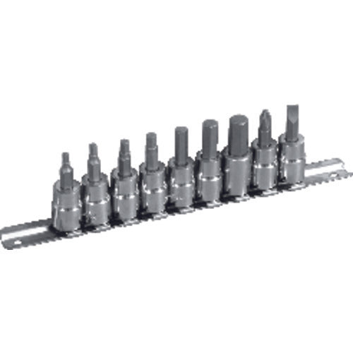 10 Piece - #1361 - #2 Phillips; 1/8″, 5/32″, 3/16″, 7/32″, 1/4″, 5/16″, 3/8″ Hex; 1/4″ Slotted–3/8″ Drive - Socket Drive Hex Bit Set - Industrial Tool & Supply