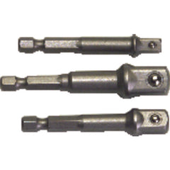 3 Piece - Magnetic Nut Driver Bit Set - For 1/4″, 3/8″, 1/2″ Sockets - Industrial Tool & Supply