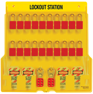 Padllock Wall Station - 22 x 22 x 1-3/4''-With (20) 1106 Aluminum Padlocks - Industrial Tool & Supply