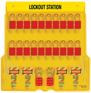 Padllock Wall Station - 22 x 22 x 1-3/4''-With (20) 3Red Steel Padlocks - Industrial Tool & Supply