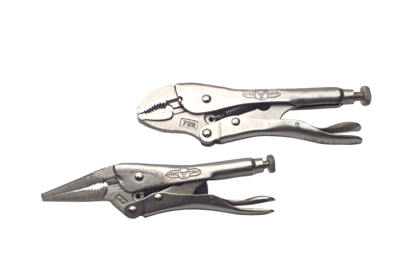 Locking Plier Set -- 2pc. Chrome Plated- Includes: 6" Long Nose; 7" Curved Jaw - Industrial Tool & Supply