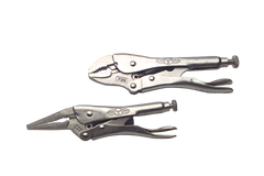 Locking Plier Set -- 2pc. Chrome Plated- Includes: 6" Long Nose; 7" Curved Jaw - Industrial Tool & Supply