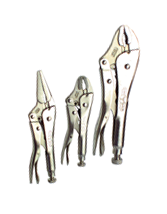 Locking Plier Set -- 3pc. Chrome Plated- Includes: 5"; 10" Curved Jaw / 6" Long Nose - Industrial Tool & Supply