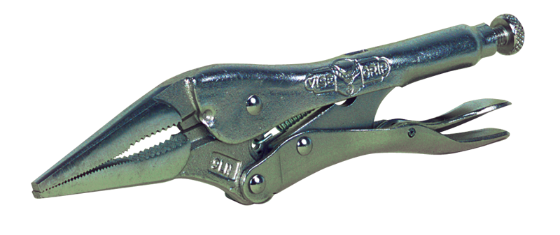 Long Nose Locking Pliers with Wire Cutter -- #9LN Plain Grip 3'' Capacity 9'' Long - Industrial Tool & Supply