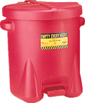 #937FL -- 14 Gallon Poly Oily Waste Can -- Self closing lid with foot lever -- Red HDPE - Industrial Tool & Supply