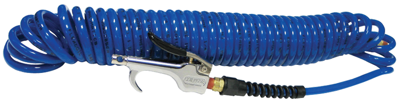 #600PU25BT - 1/4 MPT x 25 Feet - Blue Polyurethane - 2 Swivel Fitting(s) - Recoil Air Hose & Air Blow Gun Kit - Industrial Tool & Supply