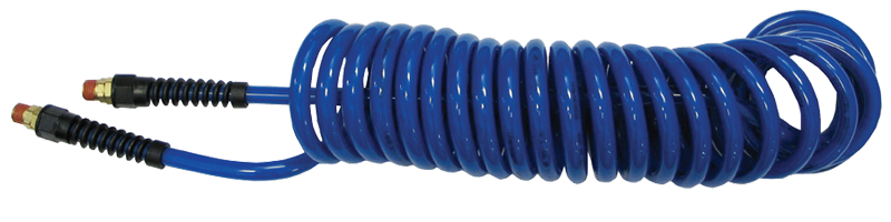 #PU1410BT - 1/4 MPT x 10 Feet - Transparent Blue Polyurethane - 1-Swivel Fitting(s) - Self-Storing Hose - Industrial Tool & Supply