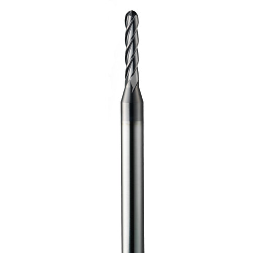‎0.021″ Dia. × 1/8″ Shank × 0.032″ DOC × 1-1/2″ OAL, Carbide AlTiN, Spiral , 2 Flute, 30° Helix, Ballnose End Mill - Exact Industrial Supply