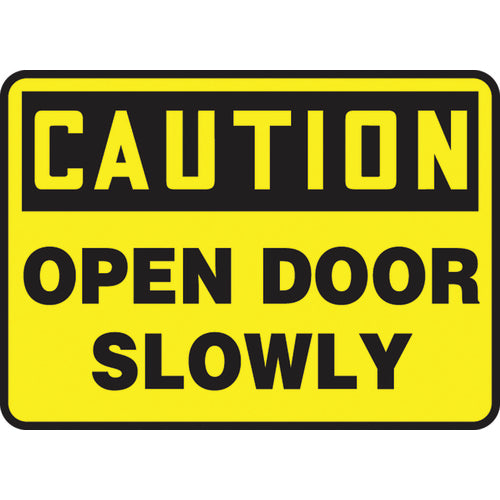 Sign, Caution Open Door Slowly, 10″ × 14″, Plastic - Industrial Tool & Supply