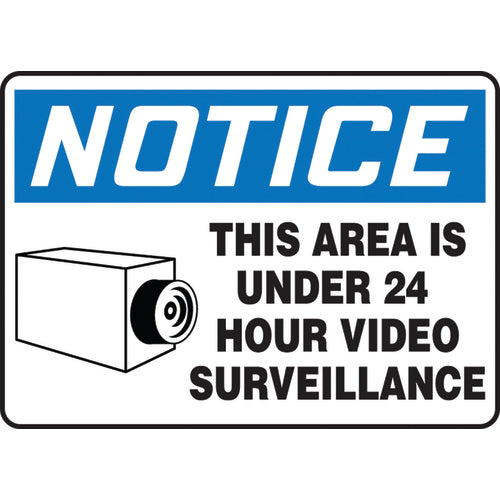 Sign, Notice This Area Is Under 24 Hour Video Surveillance, 10″ × 14″, Vinyl - Industrial Tool & Supply