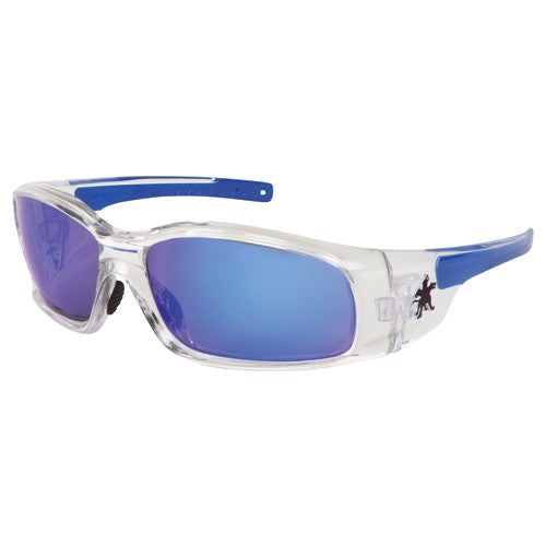 Safety Glasses - Blue Mirror Lens - Clear Frame SR1 Style - Industrial Tool & Supply
