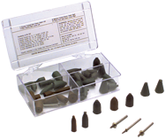 #767 Resin Bonded Rubber Kit - Point & Mandrel - Various Shapes - Equal Assortment Grit - Industrial Tool & Supply