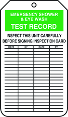 Inspection Record Tag, Emergency Shower & Eye Wash Test Record, 25/Pk, Plastic - Industrial Tool & Supply