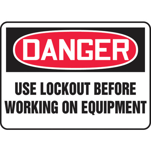 Sign, Danger Use Lockout Before Working On Equipment, 7″ × 10″, Vinyl - Industrial Tool & Supply