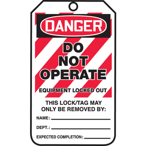 Lockout Tag, Danger Do Not Operate Equipment Locked Out, 25/Pk, Cardstock - Industrial Tool & Supply