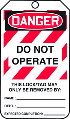 Lockout Tag, Danger Do Not Operate, 25/Pk, Plastic - Industrial Tool & Supply