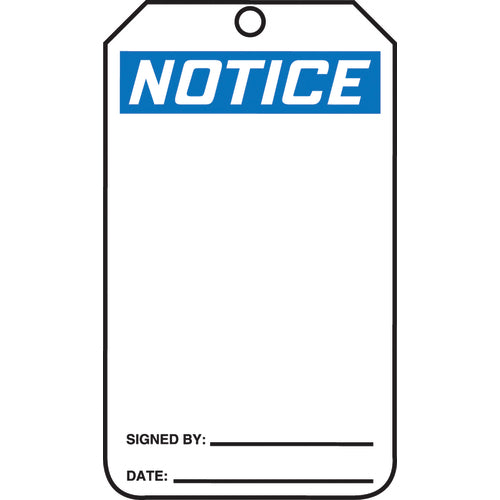 Safety Tag, Notice (Blank), 25/Pk, Cardstock - Industrial Tool & Supply