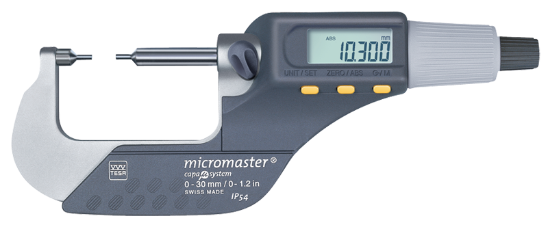 0 - 1.2" / 0 - 30mm Measuring Range - .00005/.001mm Resolution - Friction Thimble - Carbide Face - Electronic Spline Micrometer - Industrial Tool & Supply