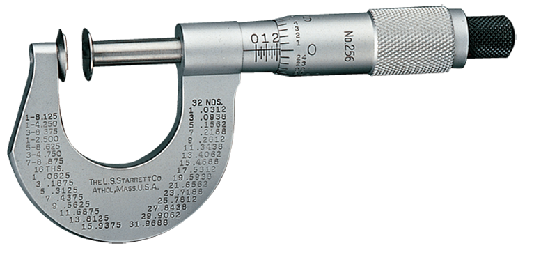 #256MRL-25 -  0 - 25mm Measuring Range - .01mm Graduation - Ratchet Thimble - High Speed Steel Face - Disc Micrometer - Industrial Tool & Supply