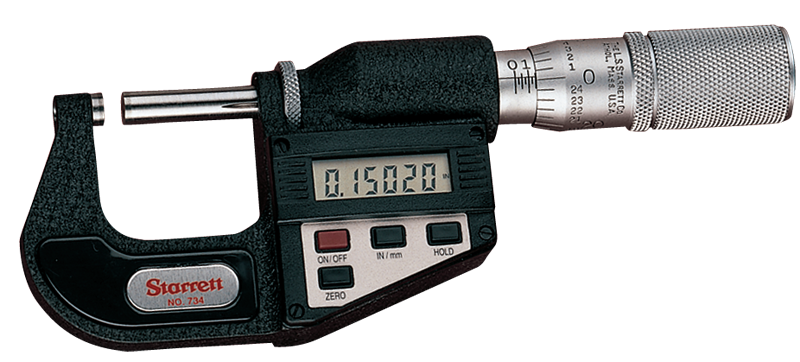 #733XFL-1 -  0 - 1" / 0 - 25mm Measuring Range - .00005/.001mm Resolution - Friction Thimble - Carbide Face - Electronic Outside Micrometer with Letter of Certification - Industrial Tool & Supply