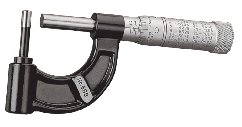 #569AXP - 0 - 1'' Measuring Range - .001" Graduation - Friction Thimble - Carbide Face - Tubing Micrometer - Industrial Tool & Supply