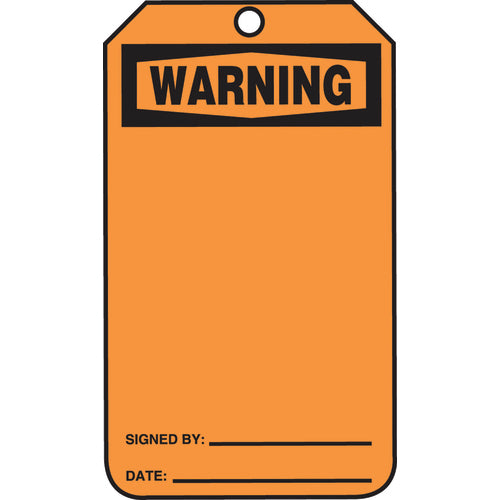 Safety Tag, Warning (Blank), 25/Pk, Cardstock - Industrial Tool & Supply