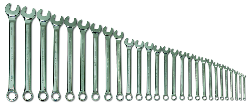 27 Piece Supercombo Wrench Set - High Polish Chrome Finish - Supercombo Open End and Supertorque Box End - Metric 6mm - 36mm; Tools Only - Industrial Tool & Supply