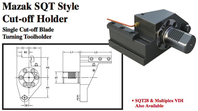 Mazak SQT Style Cut-off Holder (Single Cut-off Blade Turning Toolholder) - Part #: SQT45.1020 - Industrial Tool & Supply