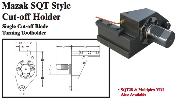 Mazak SQT Style Cut-off Holder (Single Cut-off Blade Turning Toolholder) - Part #: SQT45.1525 - Industrial Tool & Supply