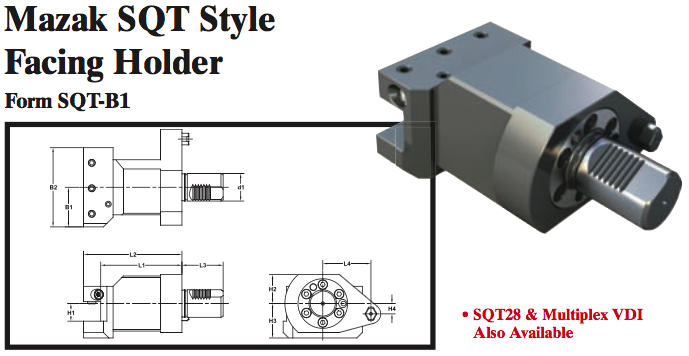 Mazak SQT Style Facing Holder (Form SQT-B1) - Part #: SQT21.2825 - Industrial Tool & Supply