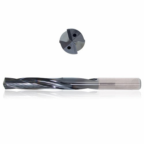 0.4844 mm Dia. × 14 mm Shank × 60 mm Flute Length × 107 mm OAL, 3xD, 135°, Sistral, 2 Flute, Coolant Thru, h6, Cylindrical, Solid Carbide Drill