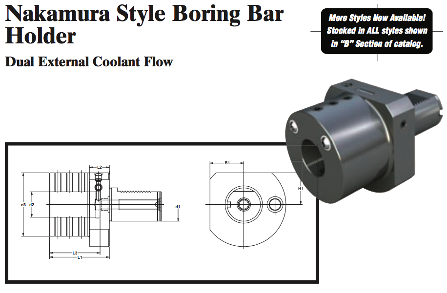 Nakamura Style Boring Bar Holder (Dual External Coolant Flow) - Part #: NK52.4010 - Industrial Tool & Supply